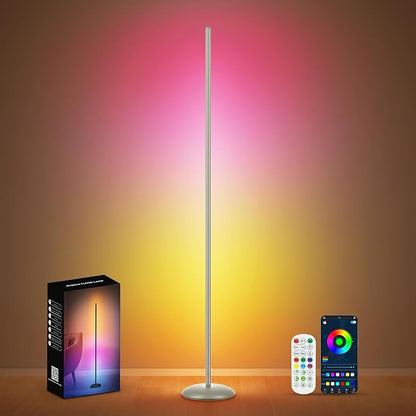 Corner Floor Lamp RGB, Smart LED Corner Lamp with APP & Remote Control, Floor Lamp Dimmable with 16 Million Colors, Music Sync, Standing Lamps for Living Room, Bedroom - Silver