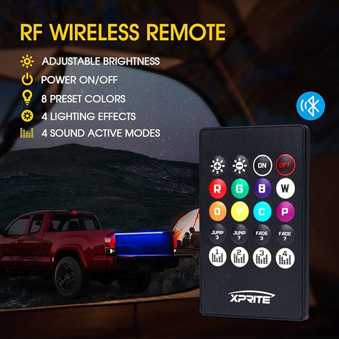 Xprite 60" RGB Truck Bed Bluetooth Lights Kit, Neon Accent Exterior Glow Rails Light Strips w/APP Control & Wireless Remote, for Cargo, Tonneau Cover, Pickup Trucks, Van, SUV, Camper RV, Boat - 3PCS