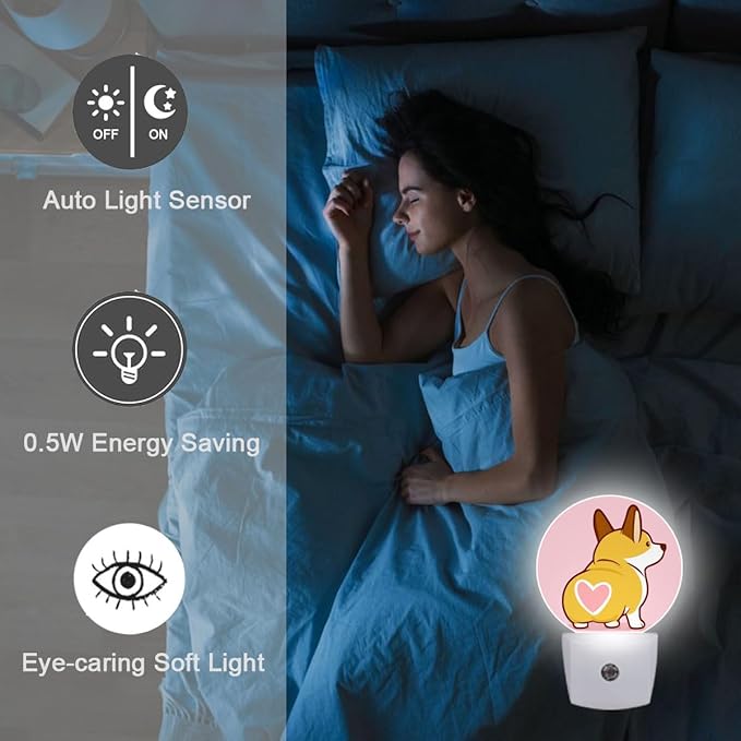 Corgi Dog Night Light Auto Sensor Led Dusk to Dawn Lamp Home Decor for Men Women