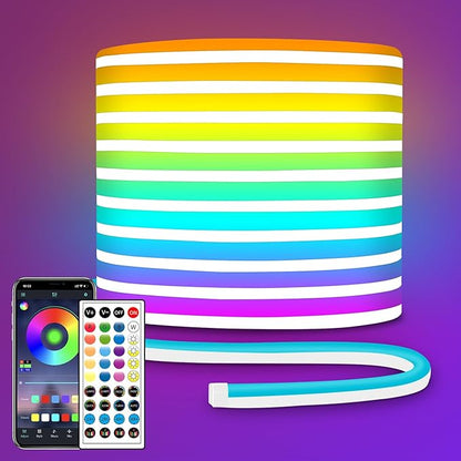 LED Neon Rope Lights 32.8FT,IP65 Waterproof LED Strip Lights, Music Sync LED Lights with Remote and APP Control,24V RGB LED Rope Lights for Bedroom,Holiday Decoration（with Snap &Screws）