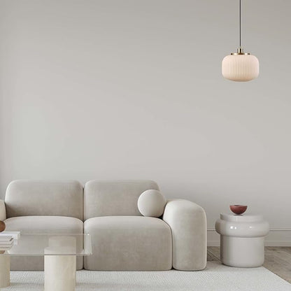 Globe Electric 65842 1-Light Pendant Lighting, Matte Brass, Frosted Ribbed Glass Shade