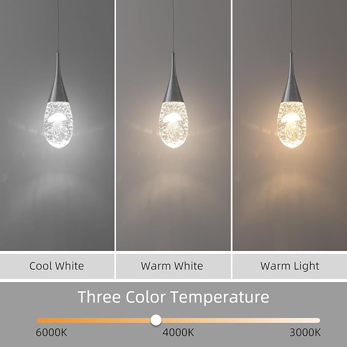 JoollySun Mini Crystal Pendant Light: Modern Dimmable 3-Color(3000k-6000k) LED Pendant for Kitchen Island Bathroom - Polished Chrome