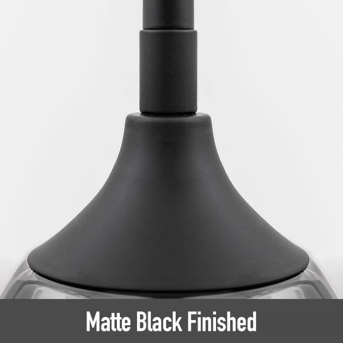 Smoked Hammered Glass Pendant Light with Matte Black Accent, Adjustable Hanging Lamp for Kitchen, Dining Room, and Living Room (Black & Smoked Glass)