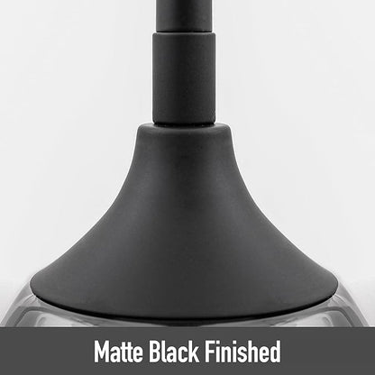 Smoked Hammered Glass Pendant Light with Matte Black Accent, Adjustable Hanging Lamp for Kitchen, Dining Room, and Living Room (Black & Smoked Glass)