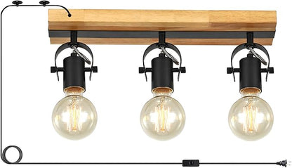 3 Light Plug in Track Light,Farmhouse Plug in Ceiling Light with 14.76-Foot Cord,Rotatable Ceiling Spotlight for Kitchen Dining Room Cabinet Hallway Living Room(No Bulb)