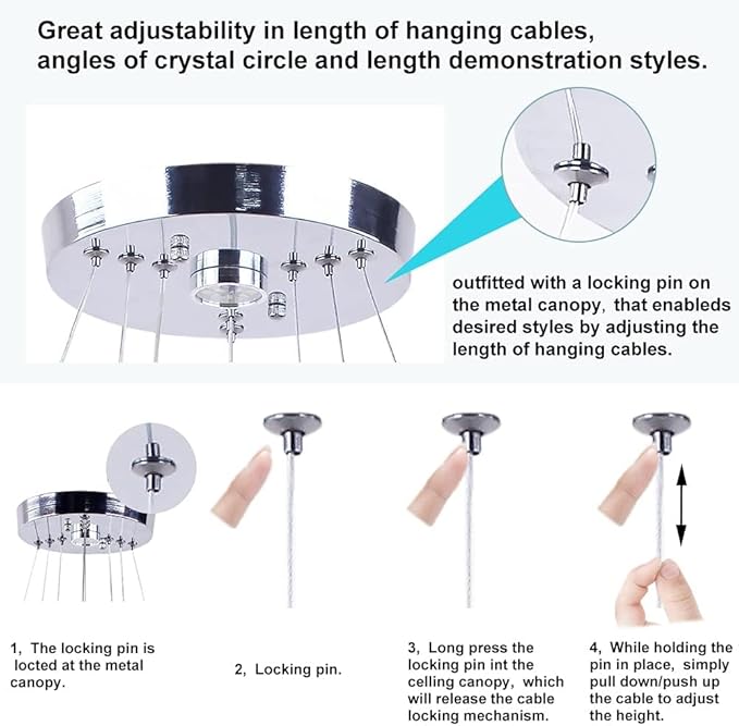 Finktonglan Modern Chandeliers Dimmable, 3 Rings Crystal Chandeliers with Remote Control, Shape Adjustable, LED Linear Chandelier Pendant Island Light for Kitchen Dining Room Living Room, H47.2''