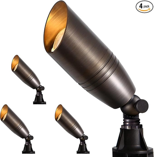 Gardencoin Solid Brass Outdoor Landscape Spotlights, 12V Heavy Duty Low Voltage LED Landscape Lights Waterproof for Garden Uplighting, Classic Bronze Accent Lighting Fixture Without MR16 Bulb, 4 Pack