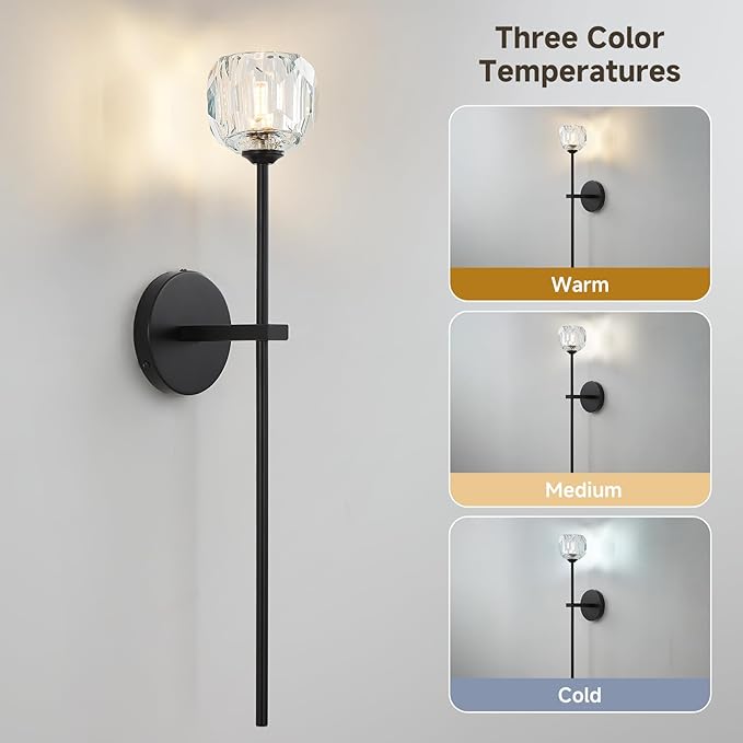Black Crystal Wall Sconces Set of Two with G9 Bulbs, Mid Century Modern Diamond Light Brass Vintage Long Lighting Fixture Hardwired for Elegant Vanity Living Room Bedroom Bathroom Hallway