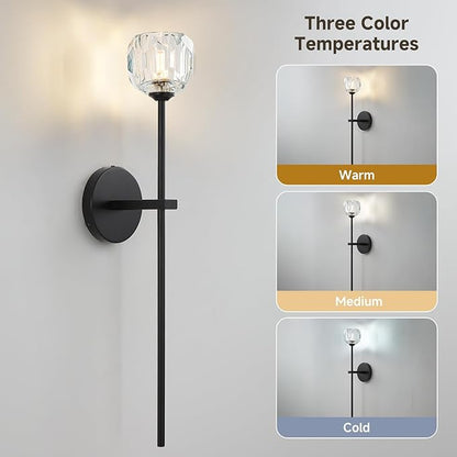 Black Crystal Wall Sconces Set of Two with G9 Bulbs, Mid Century Modern Diamond Light Brass Vintage Long Lighting Fixture Hardwired for Elegant Vanity Living Room Bedroom Bathroom Hallway