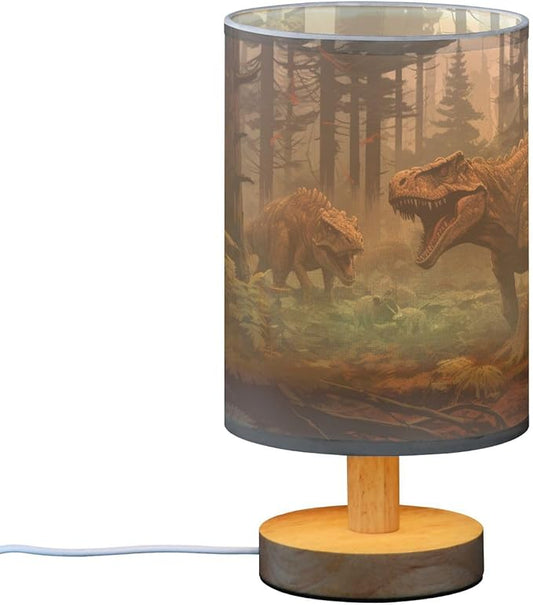 Bedside Table Lamp Forest Dinosaurs Animal Nightstand Lamp with Wood Desk Lamps for Bedroom Living Room Nursery Office Home Decor