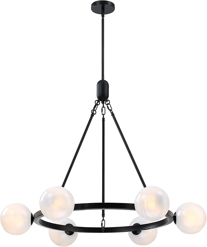 6-Light Globe Chandelier Mid Century Black Chandeliers,Modern Globe Round Pendant Light Fixture for Dining Room Over Table,Sputnik Pendant Light Fixture for Living Room Foyer Bedroom T720666CH-BK