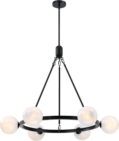 6-Light Globe Chandelier Mid Century Black Chandeliers,Modern Globe Round Pendant Light Fixture for Dining Room Over Table,Sputnik Pendant Light Fixture for Living Room Foyer Bedroom T720666CH-BK