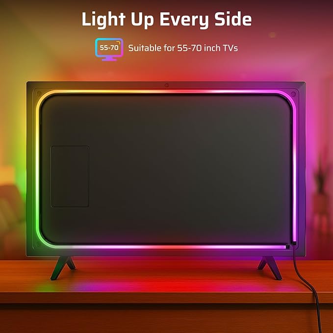 Smart TV LED Backlight, Flowing Color Changing TV Light Strip, 16.4ft TV Lights Behind 55-70in Monitor, Works with Alexa and Google, Music Sync, WiFi and App Control, LED Lights for Gaming Room Decor