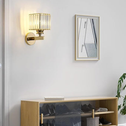 Hardwired Crystal Wall Sconces, Modern E27 Wall Lights, Gold Square Finish Wall Lamp for Living Room Bedroom Dining Room Hallway Entryway (Gold Square)