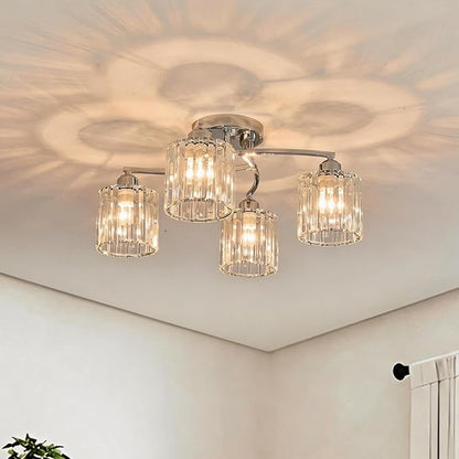Crystal Chandelier, Modern Elegant Ceiling Light E26 Base Easy Installation Durable Metal Frame for Living Room Bedroom Dining Room, Silver (Style B)