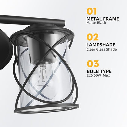 mavcadonf Bathroom Vanity Light Fixtures Over Mirror, 4 Lights Modern Bathroom Wall Lamp for Mirror Kitchen Living Room Hallway Cabinet Porch, Farmhouse Wall Lights with Cage Shade, Matte Black