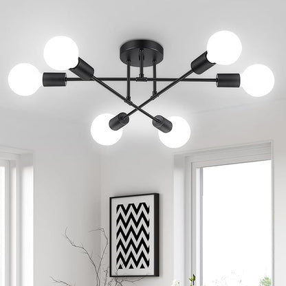 Ceiling Light Fixture, 6-Light Ceiling Light Chandelier, Modern Dinning Room Light Fixture, Sputnik Light Fixtures Ceiling Mount, Semi Flush Mount Light Fixture For Living Room,Bedroom,Hallway,Kitchen