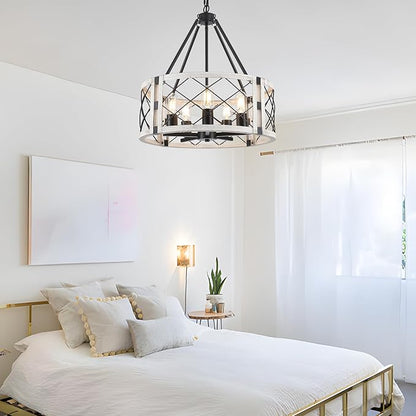 5-Light Farmhouse Chandelier 19.8" White Rustic Chandelier for Dining Room Adjustable Pendant Light Fixture for Kitchen Island Entryway Bedroom Hallway