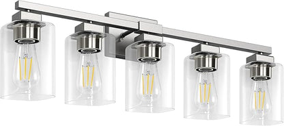 BesLowe 30" 5-Light Bathroom Light Fixture, Modern Brushed Nickel Bathroom Vanity Light, Bathroom Lighting Fixtures Over Mirror, Nickel Bathrom Wall Lamp, Wall Lights for Living Room Bedroom Hallway