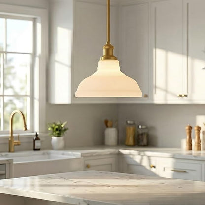 HOLKIRT Modern Pendant Light Fixtures Gold Pendant Lights Kitchen Island Hanging Lights for Bedroom Dining Room Bathroom with Dome Opal Glass,Adjustable Height