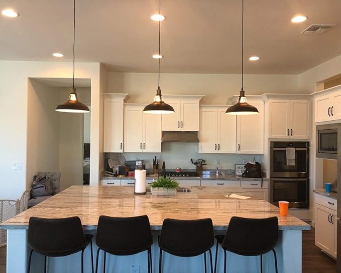 CLAXY Industrial Pendant Light Black Hanging Pendant Light Fixture Barn Shade for Kitchen Bar Restaurant Cafe, 3 Pack
