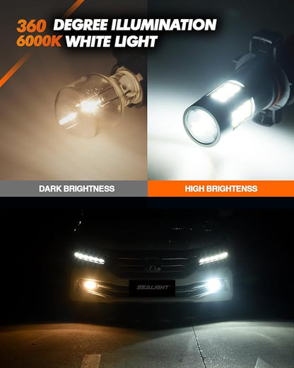 SEALIGHT 5202 LED Fog Light Bulbs, 6000K Xenon White, 27 SMD Chips DRL Bulbs, 5202 5201 PS19W PS24W 9009 LED Fog Light, Pack of 2