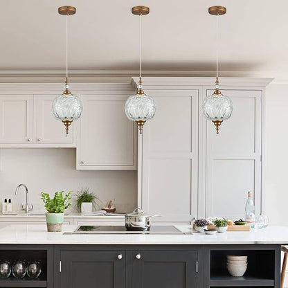 Modern Brass Pendant Light Antique Delicate Decorative Pattern Glass Ceiling Pendant Lighting Fixtures for Kitchen Island Bedroom Dinning Room with Original Design