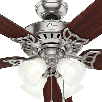 Hunter 52 inch Indoor Ceiling Fan with LED Lights and Pull Chain - Standard Mount Ceiling Fan, 5 Blades, For Bedroom, Living Room, or Kitchen, Quiet - Studio Series 53064, Brushed Nickel