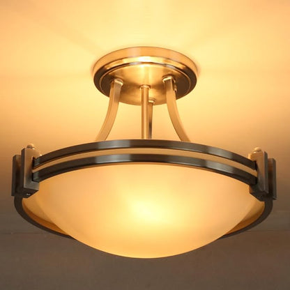 Modern 2-Light Semi Flush Mount Ceiling Light Brushed Nickel 12-Inch Milk Glass Light Fixtures Ceiling Mount for Bedroom Hallway Staircase Kitchen