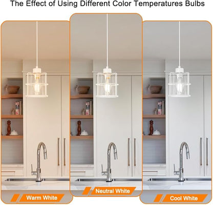 Modern White Industrial Pendant Light Fixtures Set of 2, Clear Glass Cage Pendant Light Kitchen Island, Adjustable Cord Hanging Light for Kitchen Island Decor, Over Sink Lighting Fixtures for Bathroom