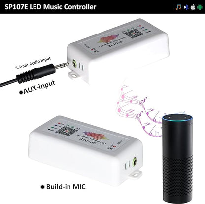 2 Pack SP107E LED Controller –Music Sync for WS2812B/Ws2811/SK6812 IC Strips & LED Pixel Matrix Panel, Smart App Control, 16 Million Colors, Commercial/Home Lighting