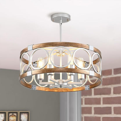 Semi Flush Mount Ceiling Light Fixture Ceiling Mount 6-Light Rustic Farmhouse Chandelier for Dining Room, Light Fixture Ceiling Round Metal Kitchen Light Fixtures Ceiling Mount
