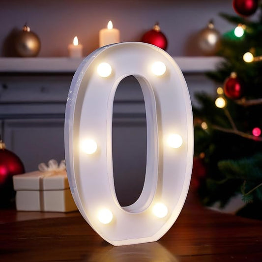 LED Light Up Marquee Letters, Battery Powered Decorative LED Letter Lights, Alphabet Light Up Letters for Wedding Birthday Party,Holiday Lamp or Home Bar Decoration (Number 0)
