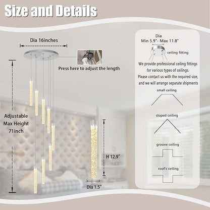 ykolupty Modern Chandelier 8-Light Bubble Crystal Pendant Light Adjustable Pendant Light Fixture Crystal Chandeliers for Living Room Dinning Room Bedroom