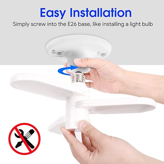 Energetic LED Garage Ceiling Light-E26 Screw in Ceiling Light Socket-3 Deformable Panels-5000K Daylight-30W-Basement-Shop-Workshop-Warehouse-Barn-ETL-White-1 Pack