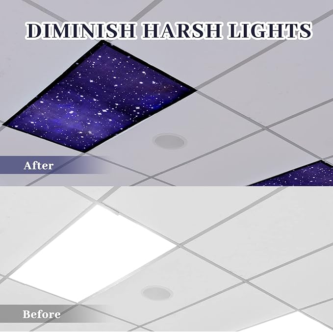 Patelai 8 Pack Fluorescent Light Covers for Classroom Ceiling 4 x 2 Feet Magnetic Light Covers Filter for Office School Drop Ceiling Supplies(Starry Style)