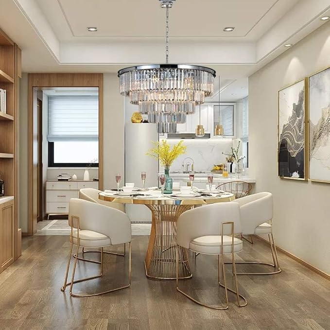 Crystal Chandelier Modern Chandeliers Lighting Pendant Ceiling Light Fixture 5-Tier for Dining Room Living Room Bedroom W28'' Chrome Finished 10 Lights