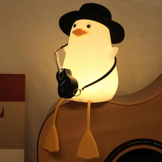 Anywin Duck Night Light, Squishy Duck Lamp, Silicone Bedside Light Up Funny Duck with Dimmer & Rechargeable. Birthday Gifts for Friends Women(Guitar Duck)