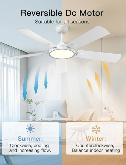 OJX Ceiling Fans with Lights, 52 inch Ceiling fan with Light and Remote/APP Control, 3CCT, Quiet DC Reversible, Dimmable, Modern Black Ceiling Fa for Bedroom, Living Room, Kitchen, Indoor/Outdoor Use