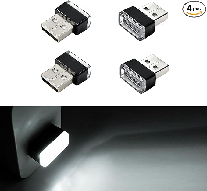 4PCS Car Interior Mood Lighting, Ambient Lighting Car, USB Light, USB Led, Durable, Lightweight and Convenient, Suitable for All Devices with USB Ports (White)