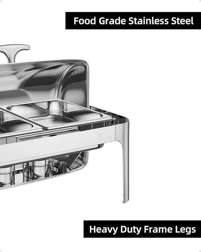 Takywep 9QT Rectangular Roll Top Chafing Dish Buffet Set,Catering Food Warmer with 1 Full Size & 2 Half-Size Pans for Parties Catering