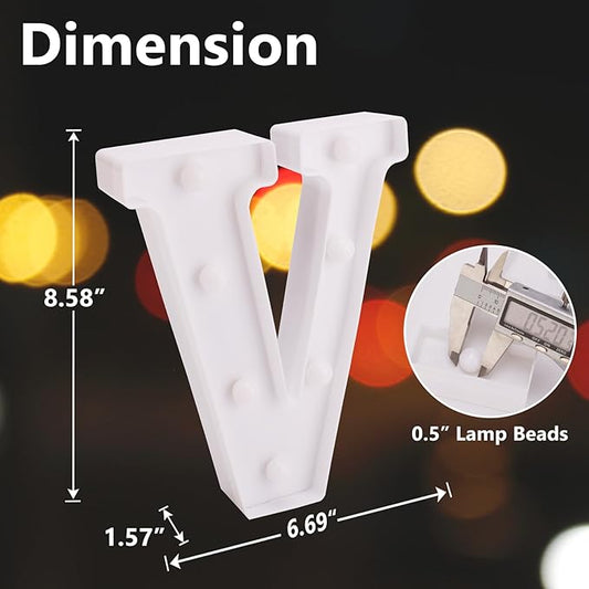LED Marquee Sign Light Up Letters, Alphabet Light Up Letters Sign, Battery Powered LED Letter Lights for Night Light, Wedding, Birthday, Party, Christmas or Home Decor (Letter V)