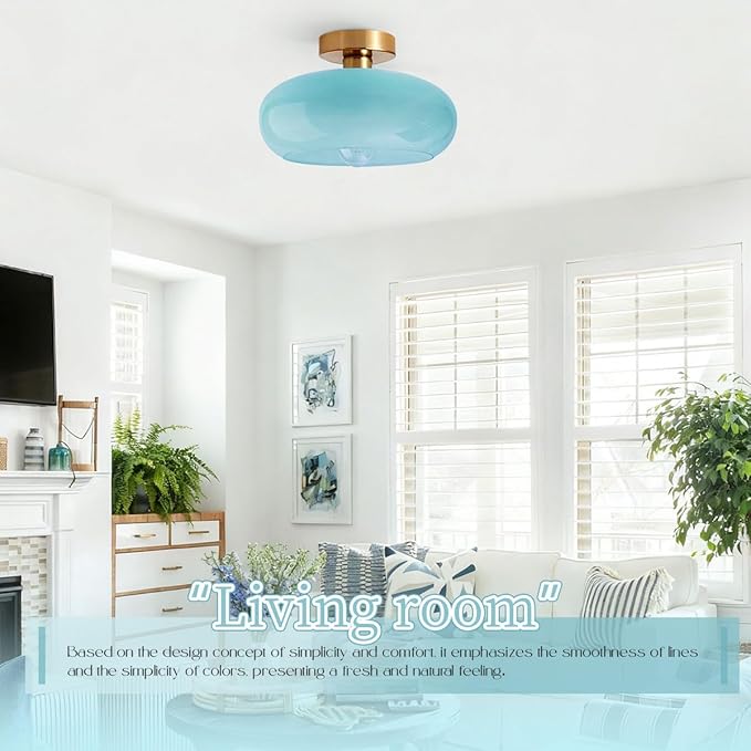 Lighting Glass Flush Mount Ceiling Light Blue Round Dome Glass Shade Mid Century Semi Flush Mount Ceiling Light Fixtures wtih Bathroom Overhead Lights Nordic Hallway Lights Fixture