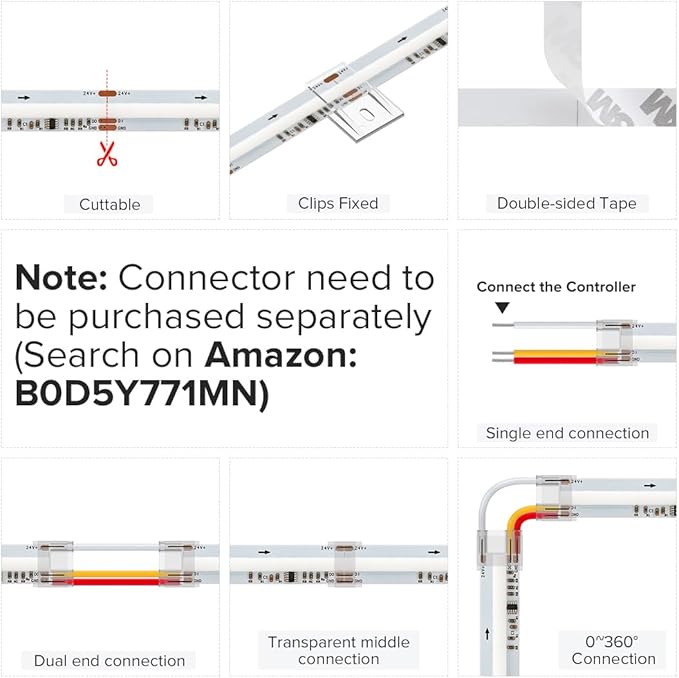 BTF-LIGHTING WS2811 Smart IC RGB FCOB COB LED Strip, UL Listed 720LEDs/m High Density Color Chasing Uniform Light, DC12V 3.28FT 12mm Width Tape Light for Home Party DIY Decor(No Adapter or Controller)