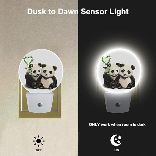 EKOBLA Panda Plug-in Night Light, Cute Panda Bear & Bamboo LED Nightlight with Dusk to Dawn Auto Sensor for Bedroom, Bathroom & Hallway