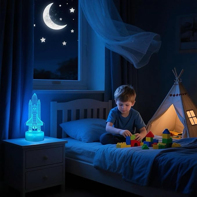 Space Shuttle Night Light, Space Shuttle Gifts, Rocket 3D Illusion Lamp with 16 Colors Changing, Timer, 4 Flash Modes and Dimmable, Kids Boys Girls Room Decoration, Holiday Xmas Spaceship Gifts