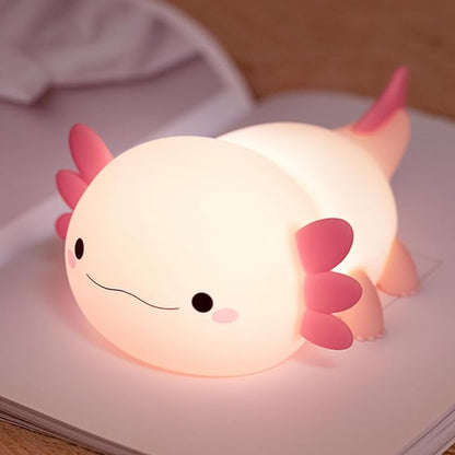 Axolotl Night Light, LED Cute Pink Silicone Nursery Lamp for Kids, Squishy Touch Nightlight Bedside Lamp with 20 Minutes Timer for Breastfeeding, Funny Decor, Cute Gifts