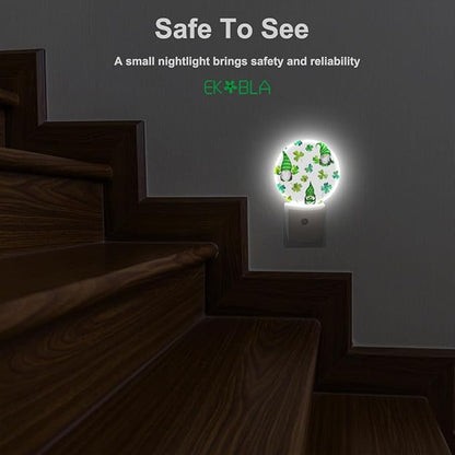 EKOBLA St. Patrick's Day Gnome Plug-in Night Light, Green Shamrock Clover LED Nightlight with Auto Sensor for All Ages