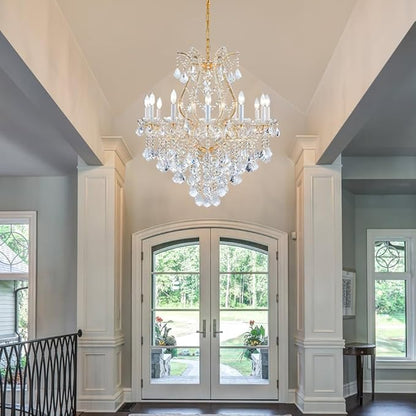 Large Gold Modern Crystal Chandelier Light Fixtures - 12 Maria Theresa Crystal Lights Pendant Light Foyer Chandelier Fixtures for Staircase Hallway Living Room Entryway