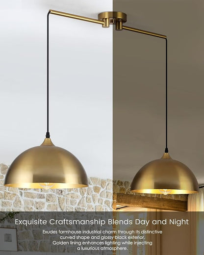 Gold Pendant Lights Kitchen Island 2-Light, Gold Dome Pendant Light, Modern Dining Room Light Fixture, Island Pendant Lights for Kitchen, Dining Room, Bar, Cafe